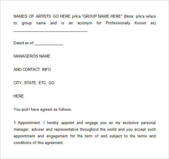 free artist management contract downloads